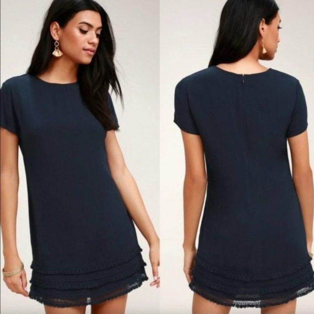Lulus Buenos Aires Black Fringe Shift Dress Size Medium